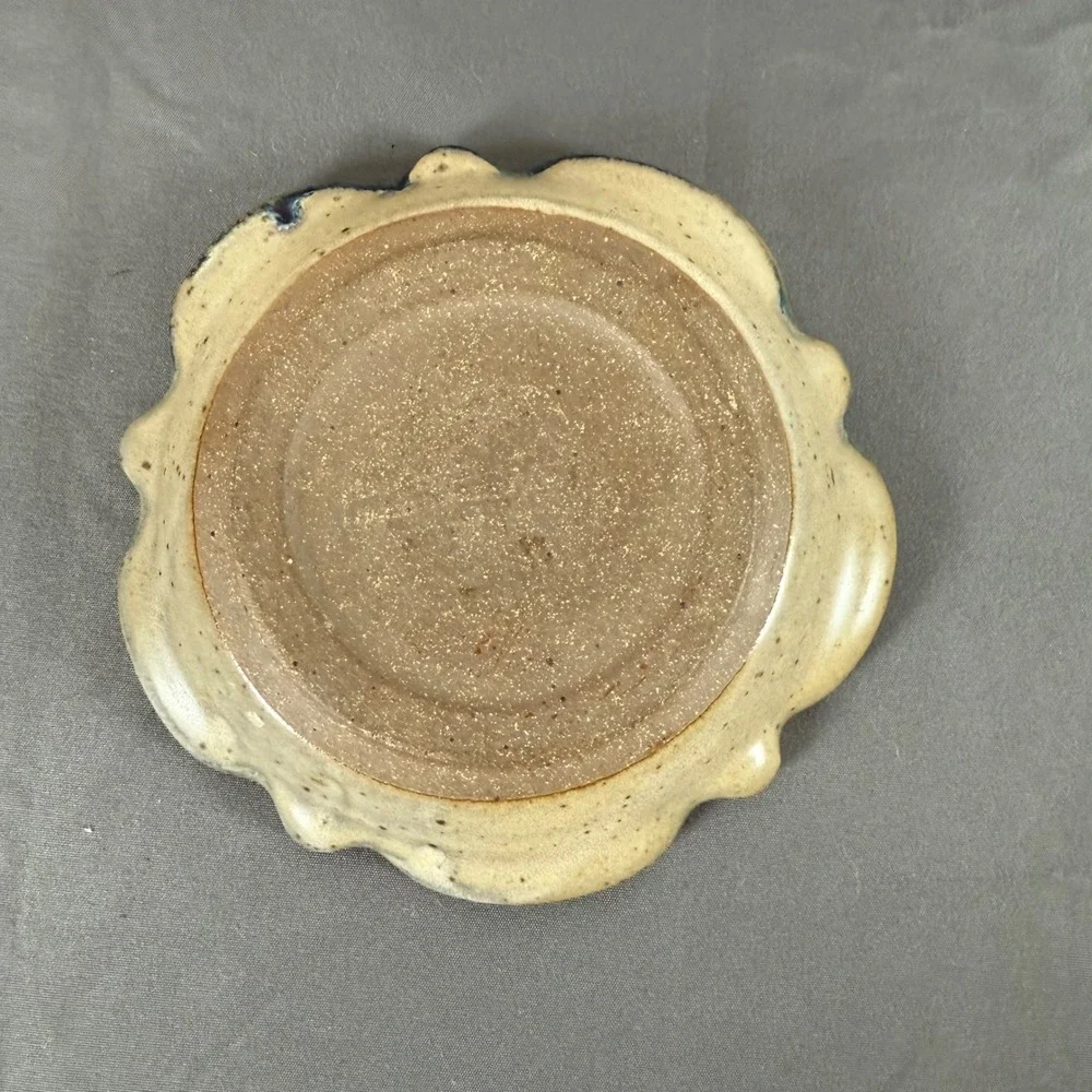 Studio Art Pottery Geode Tealight‎ Candle Holder Blue Earth Tones Raku Style